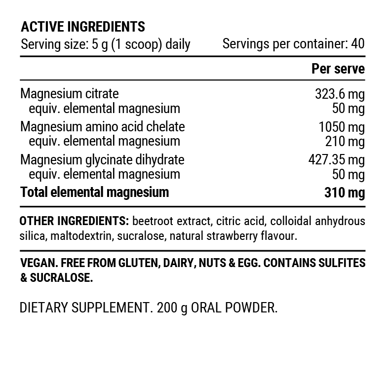 TRIPLE MAGNESIUM POWDER - Natural Berry 400g Pouch = 87c a serve